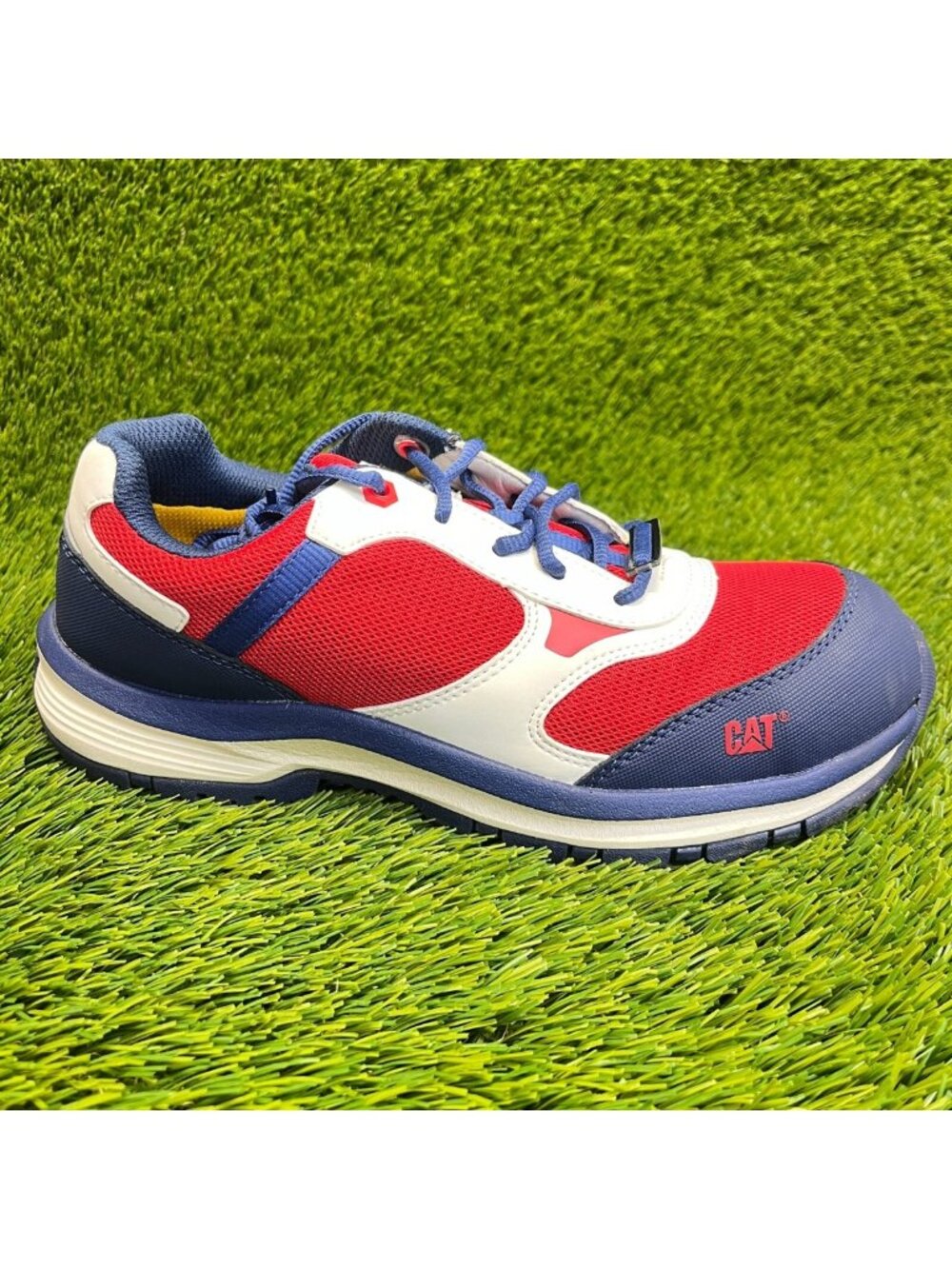 CAT Quake Womens Size 8D Red Blue White Outdoor Composite Toe Safety Work Shoes